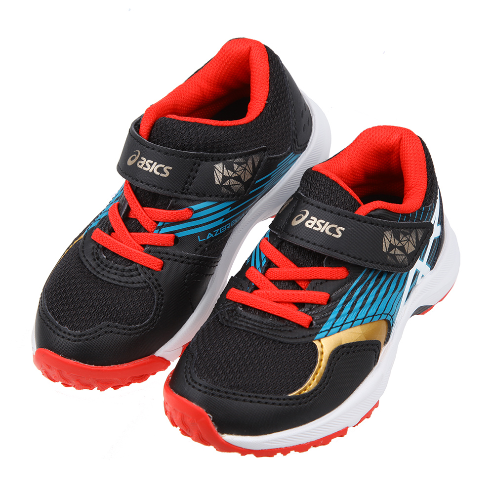 《布布童鞋》asics亞瑟士LAZERBEAM稜光精彩黑兒童機能運動鞋(16~22公分) [ J2S140D
