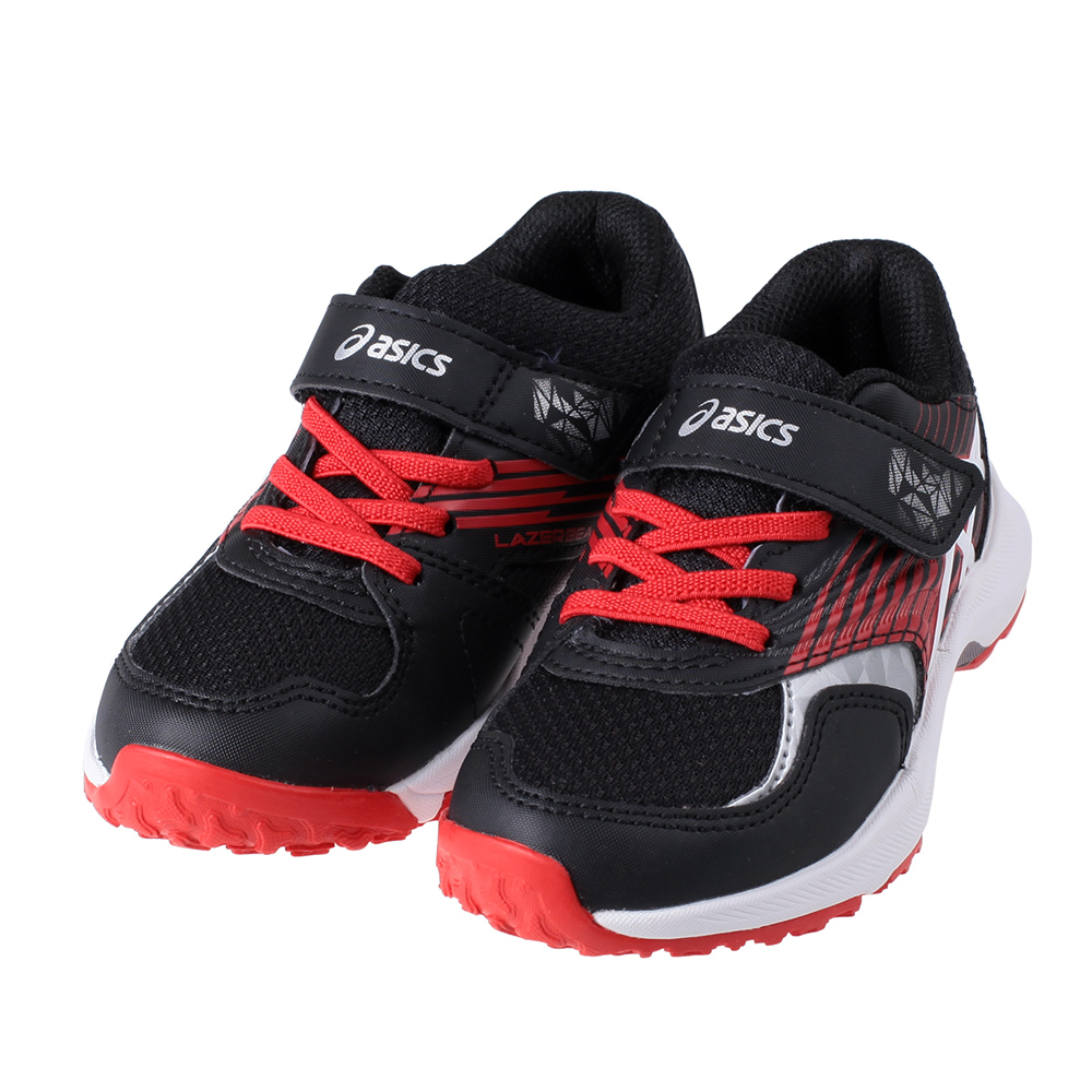 《布布童鞋》asics亞瑟士LAZERBEAM踊動黑紅兒童機能運動鞋(16~18.5公分) [ J2X140D