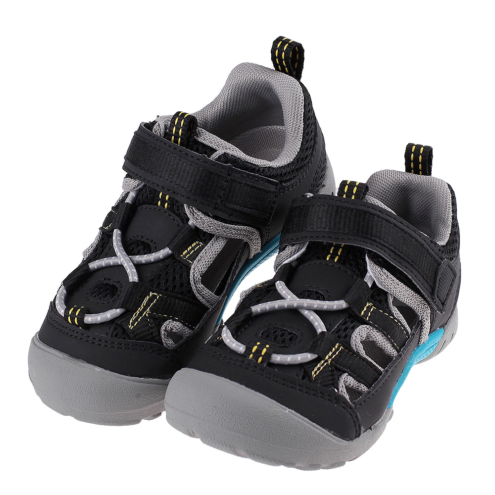 《布布童鞋》Moonstar日本護趾透氣黑色兒童機能運動鞋(16~19公分) [ I3B236D