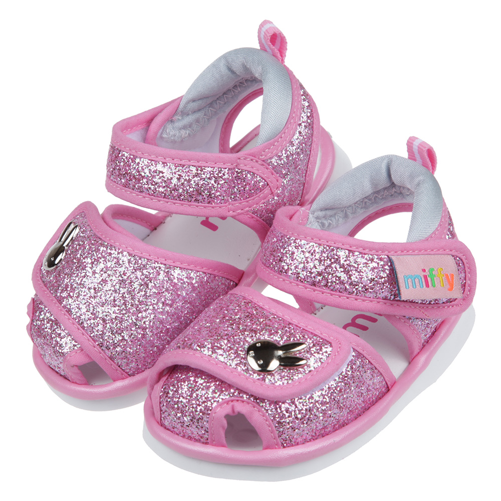 《布布童鞋》Miffy米飛兔金蔥粉色小兔兔寶寶護趾嗶嗶涼鞋(13~15公分) [ L1K202G