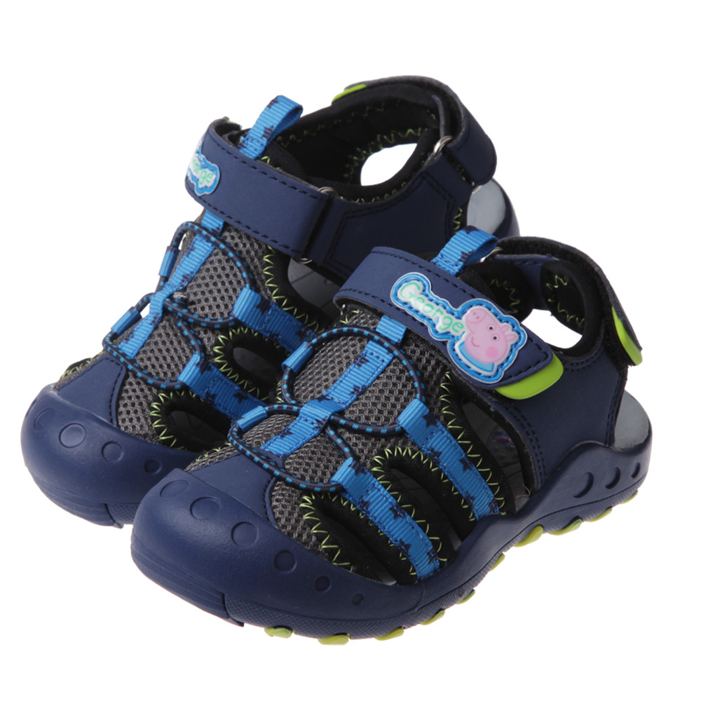 《布布童鞋》粉紅豬小妹喬治豬藍色兒童透氣運動護趾涼鞋(15~18公分) [ A1C566B
