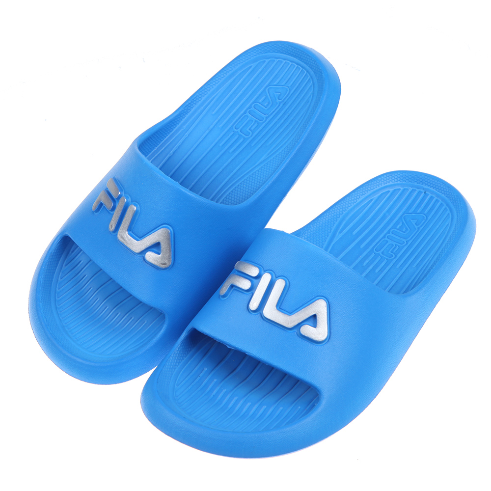 《布布童鞋》FILA銀字寶藍色中童運動拖鞋(17~24公分) [ P2D32WB