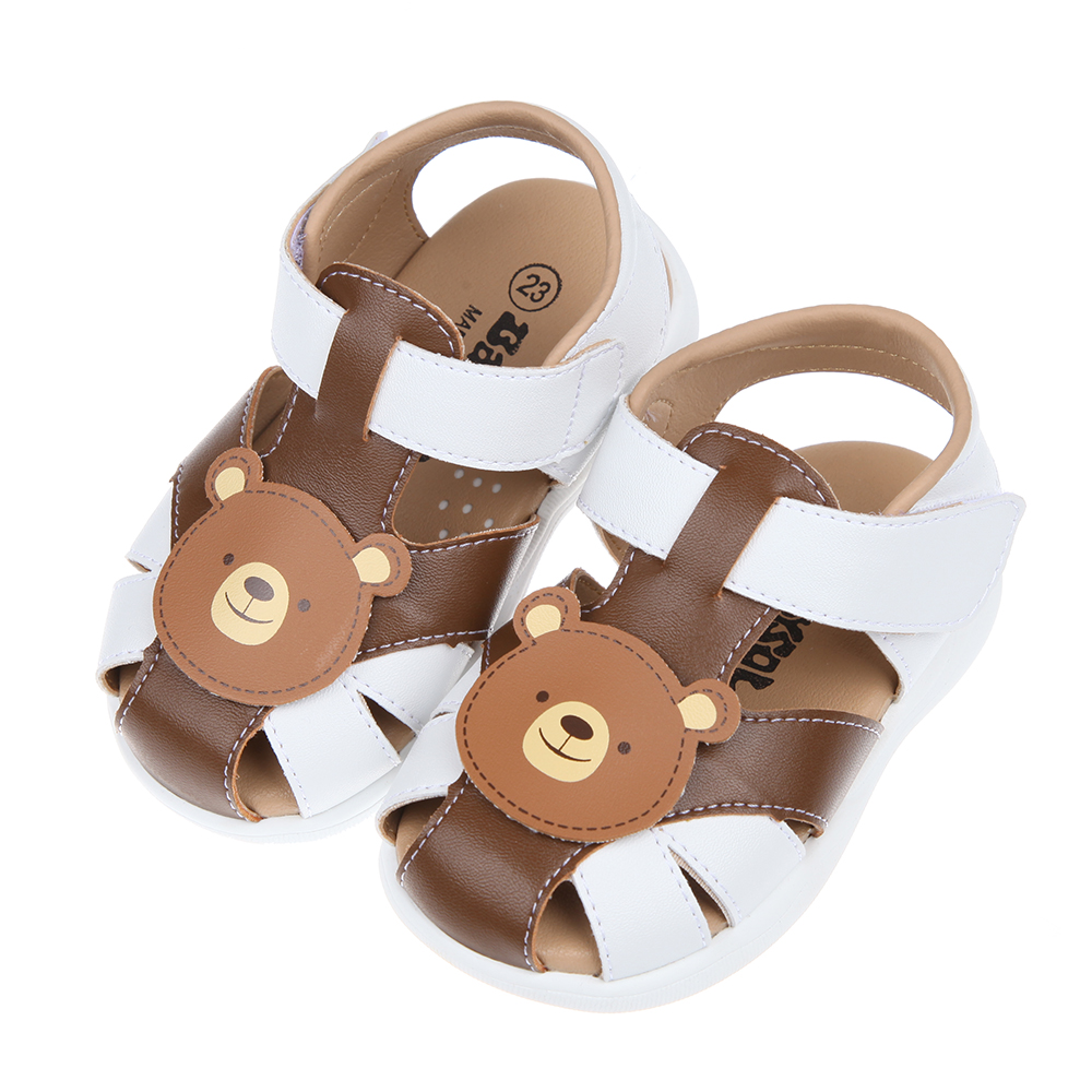 《布布童鞋》微笑可愛咖啡小熊深咖啡色真皮寶寶涼鞋(13.5~15公分) [ K2J095I