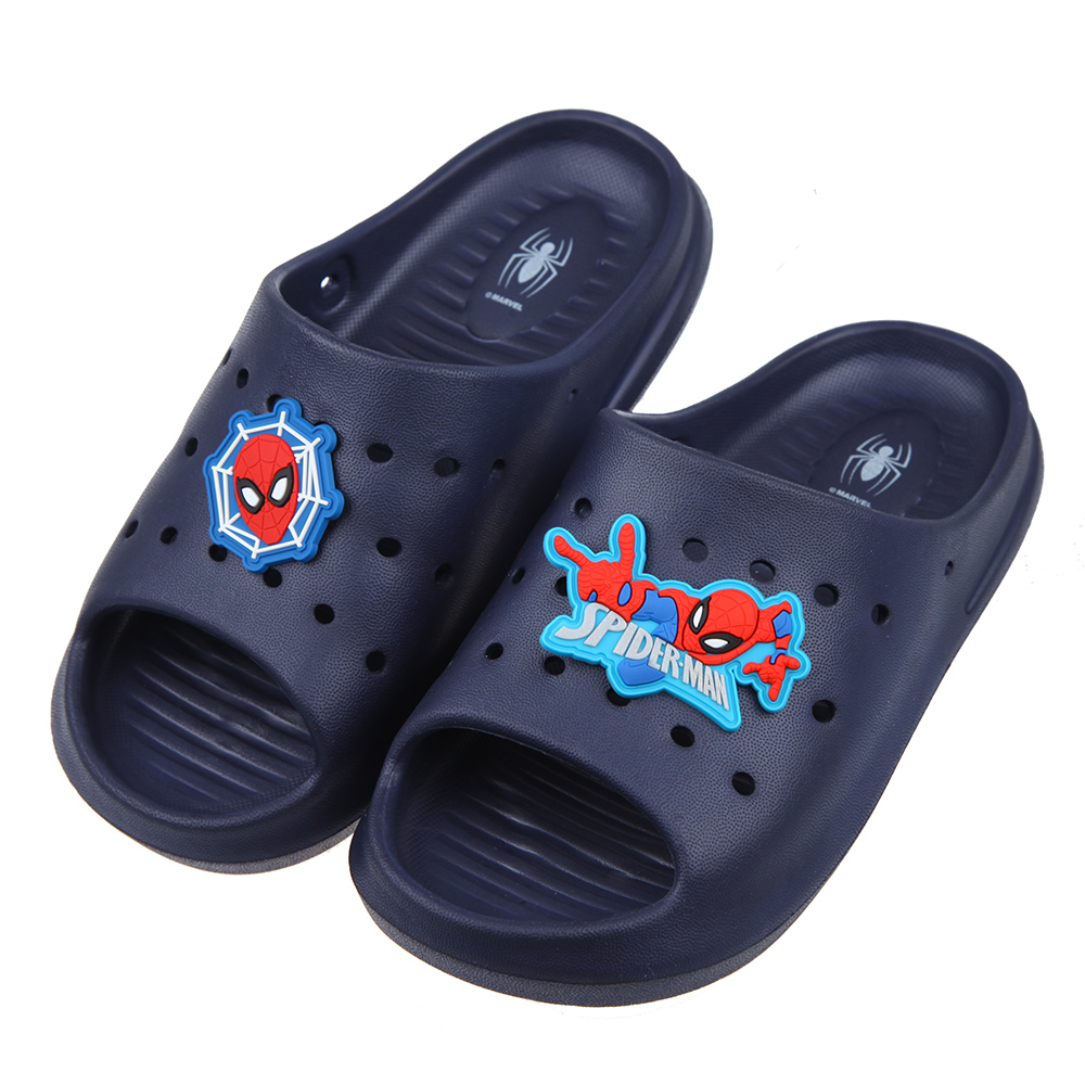 《布布童鞋》Marvel蜘蛛人深藍色兒童輕量洞洞拖鞋(19~22公分) [ B2N036B