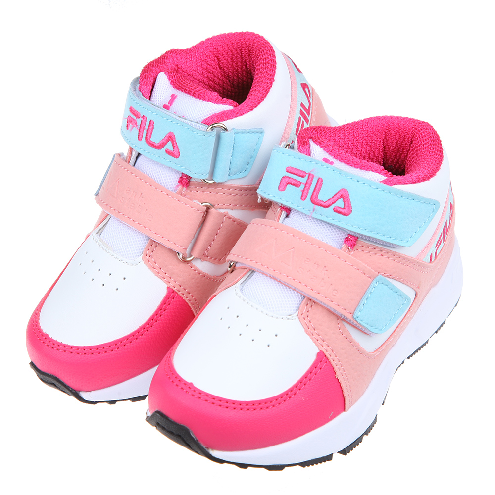 《布布童鞋》FILA經典中筒桃粉藍色兒童機能運動鞋(16~24公分) [ P2Q36WG