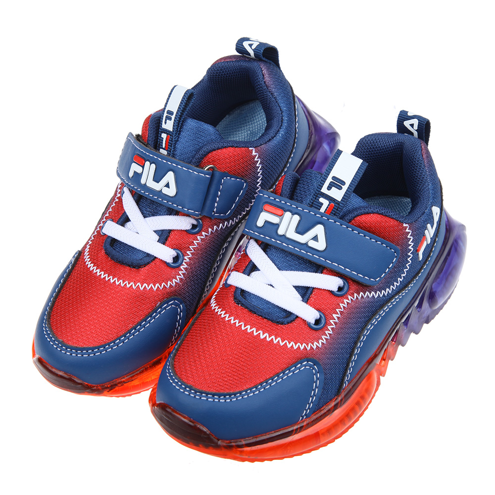 《布布童鞋》FILA康特杯渲染藍紅色兒童氣墊運動慢跑鞋(15~20公分) [ P2N52WB