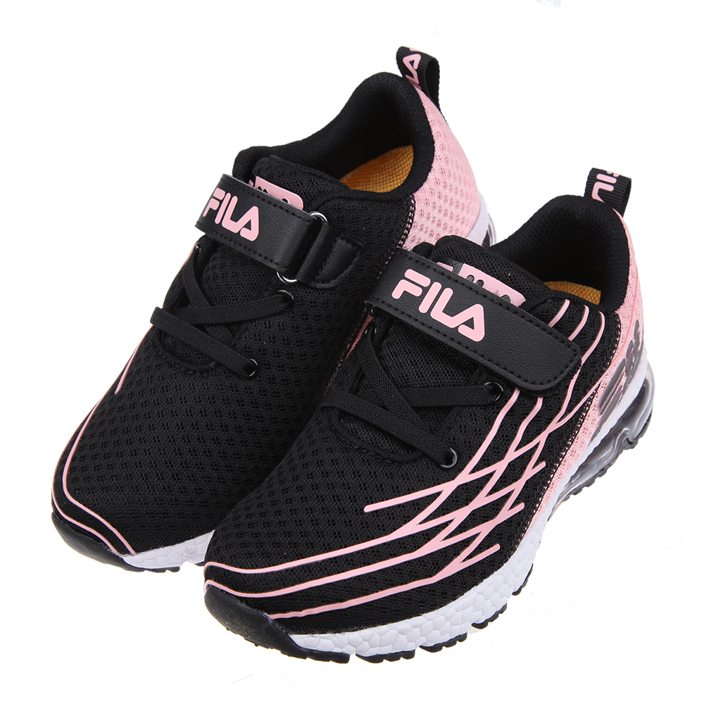 《布布童鞋》FILA康特杯系列透氣舒適氣墊粉黑色兒童運動鞋(16~22公分) [ P2S22WG