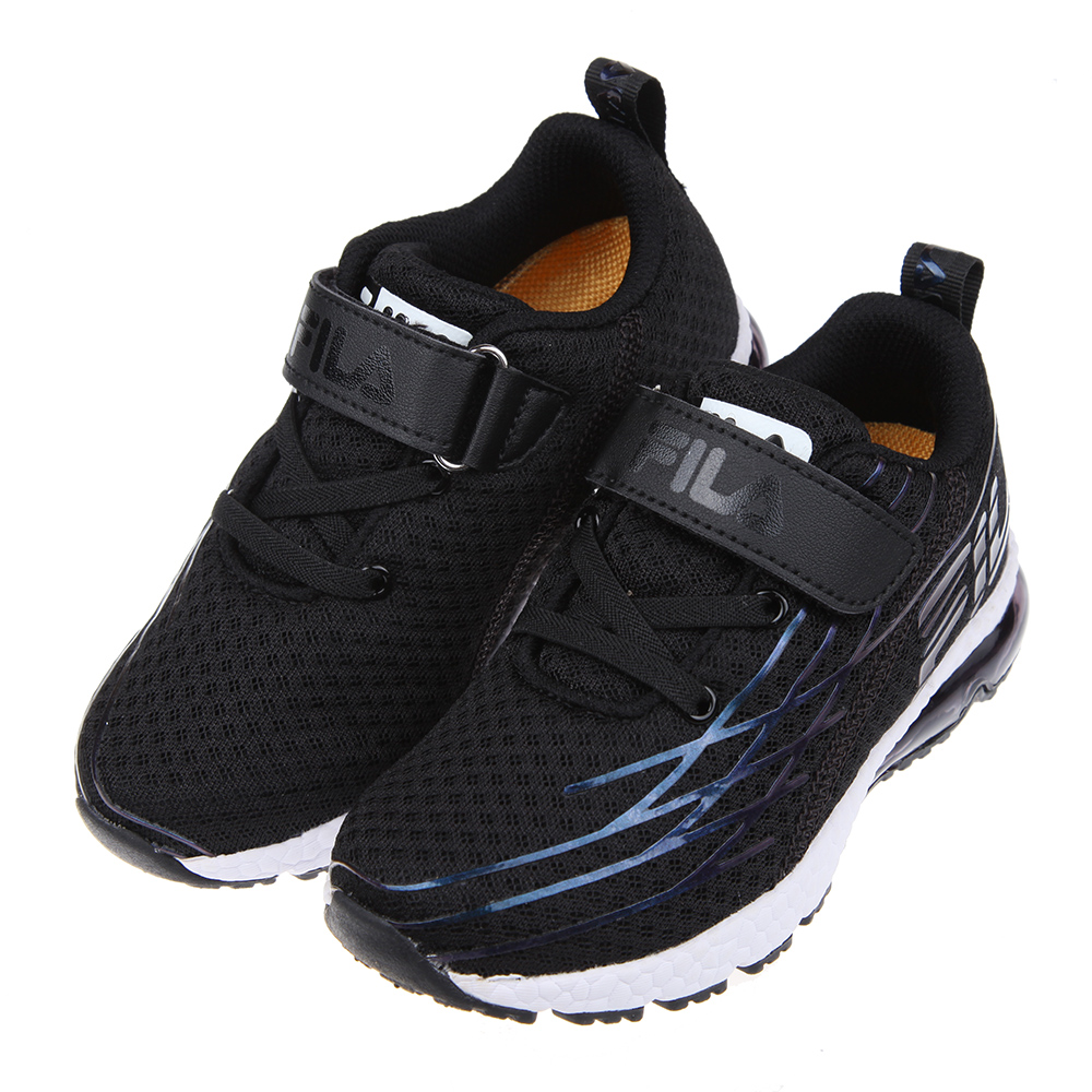 《布布童鞋》FILA康特杯系列透氣舒適氣墊黑色兒童運動鞋(16~22公分) [ P2T22WD