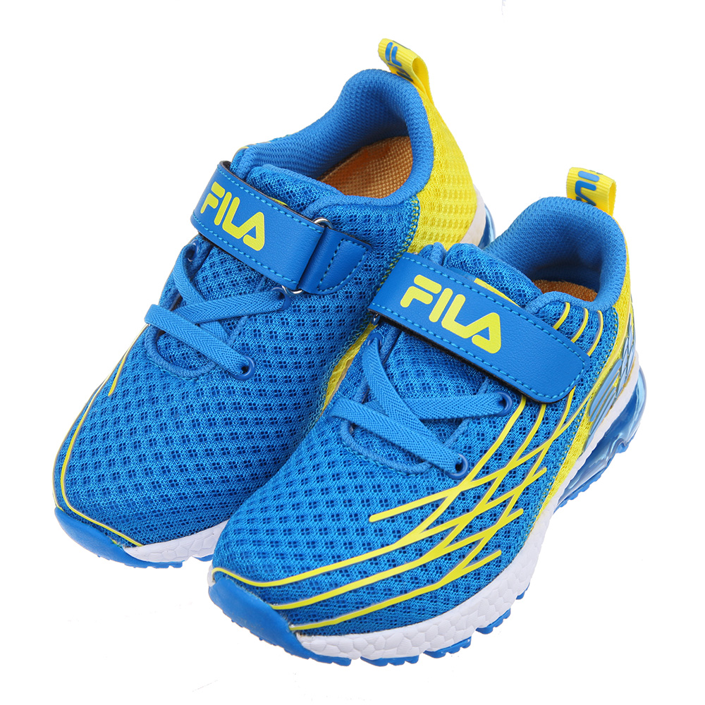 《布布童鞋》FILA康特杯系列透氣舒適氣墊藍黃色兒童運動鞋(16~22公分) [ P2U22WB