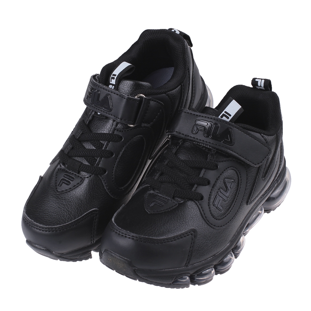 《布布童鞋》FILA康特杯黑色皮革兒童氣墊慢跑運動鞋(20~24公分) [ P3E43XD