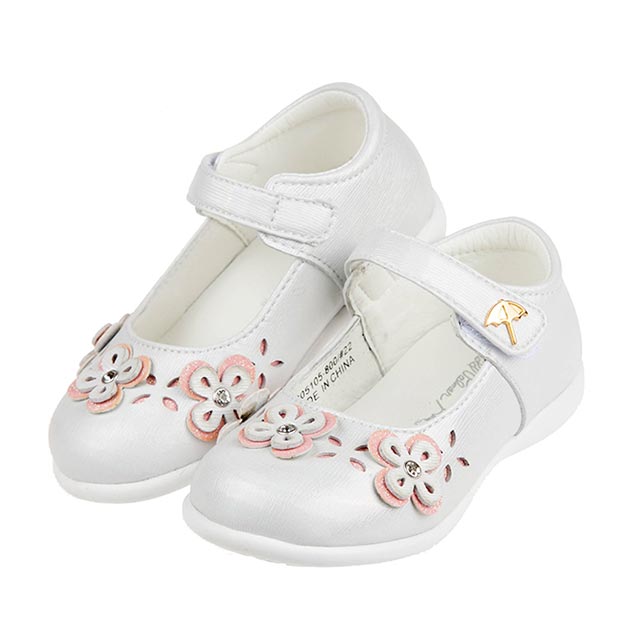 《布布童鞋》雨傘牌立體小花銀白色寶寶公主鞋(14.5~17公分) [ M0S105M