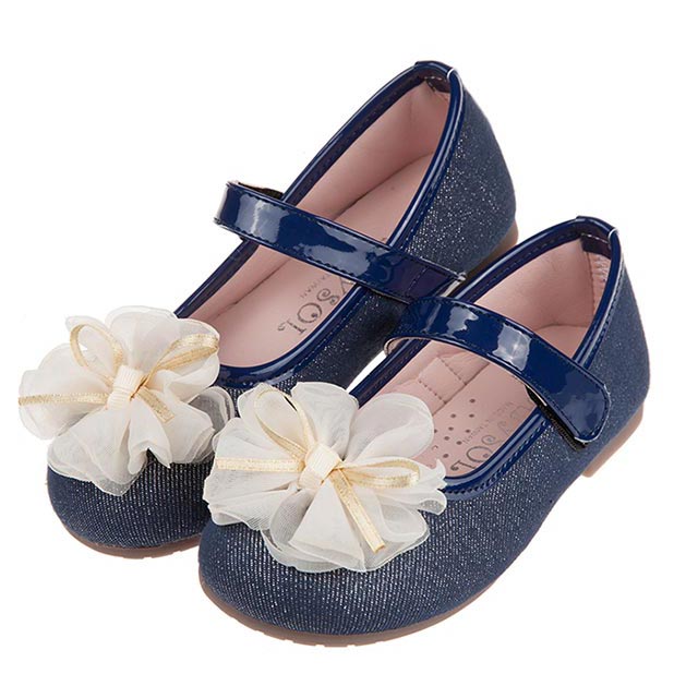 《布布童鞋》朵朵花朵牛仔深藍色兒童公主鞋(15.5~20公分) [ K0R028B
