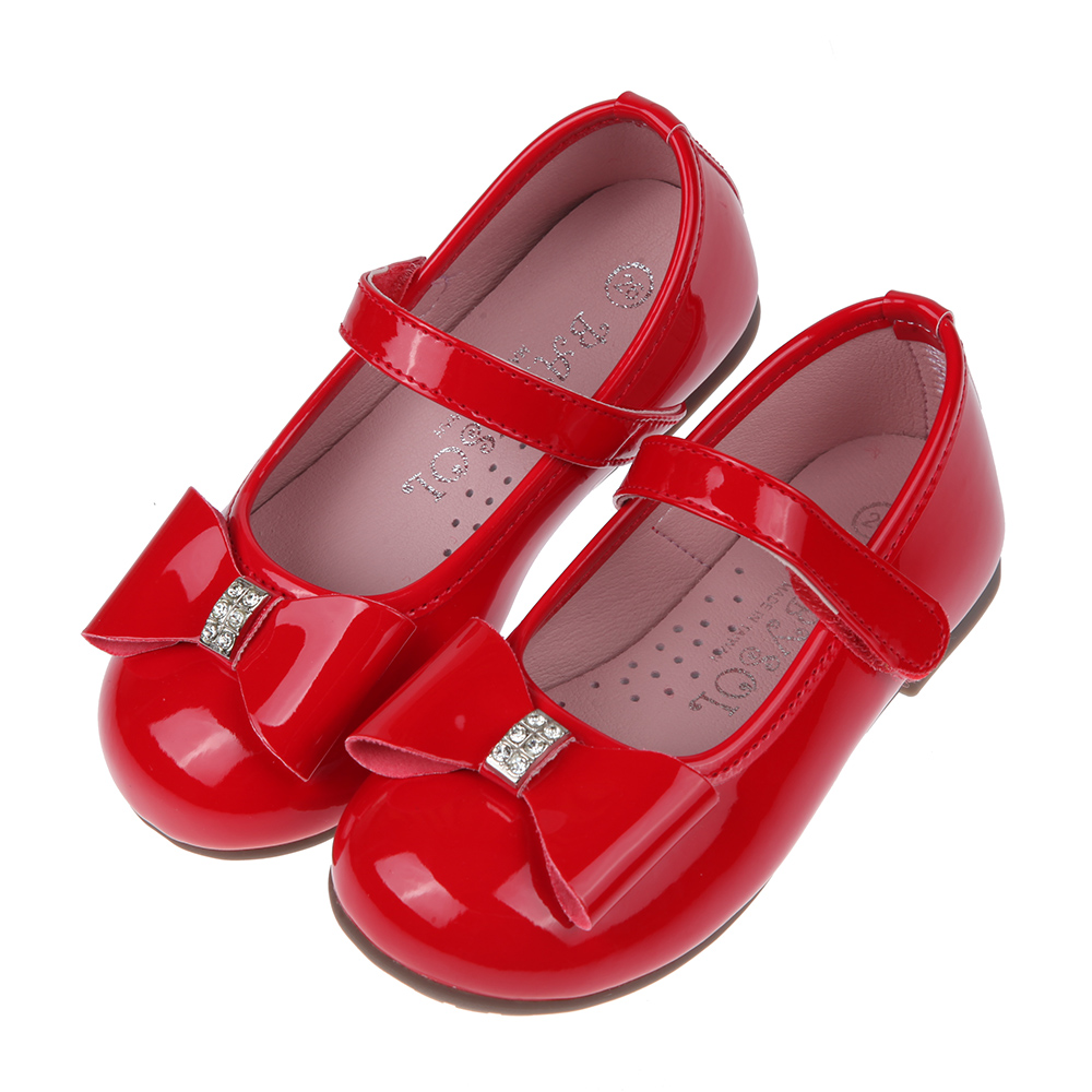 《布布童鞋》台灣製喜洋洋貴氣蝴蝶結亮面紅色兒童公主鞋(16~20公分) [ K1R092A