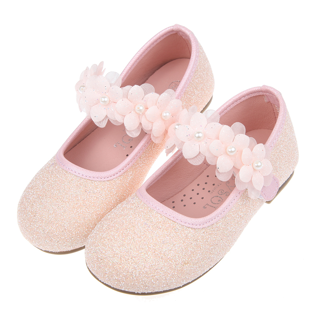 《布布童鞋》珍珠花圈粉紅色花朵兒童公主鞋(15.5~20公分) [ K2L112G