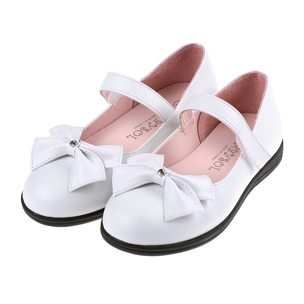 《布布童鞋》台灣製簡單有鑽蝴蝶結白色公主鞋學生鞋(19.5~23.5公分) [ K3A123M