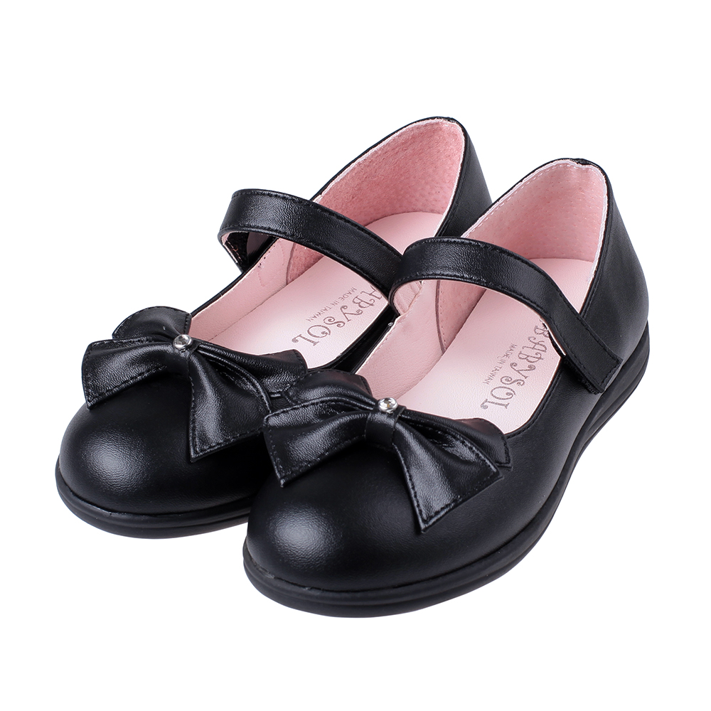 《布布童鞋》台灣製簡單有鑽蝴蝶結黑色公主鞋學生鞋(19.5~23.5公分) [ K3B123D