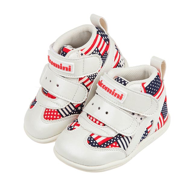 《布布童鞋》台灣製美國國旗紅色中筒寶寶機能學步鞋(13~15公分) [ Z1CG13A