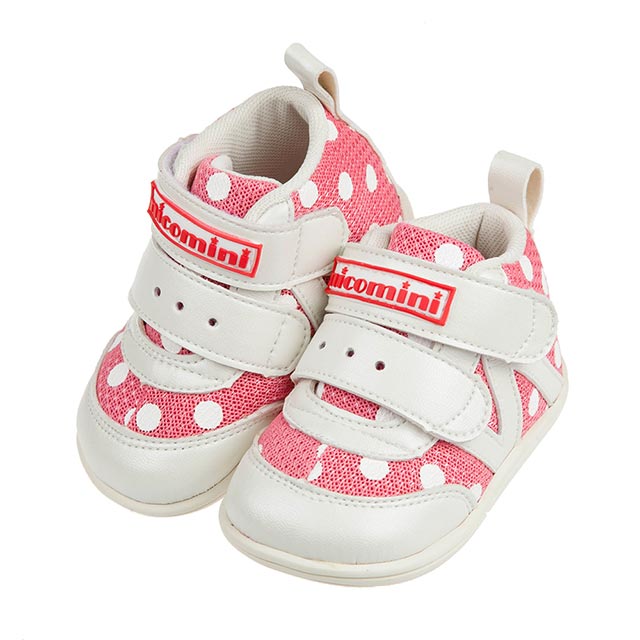 《布布童鞋》台灣製小淘氣粉紅圓點中筒寶寶機能學步鞋(13~15公分) [ Z1DG12G