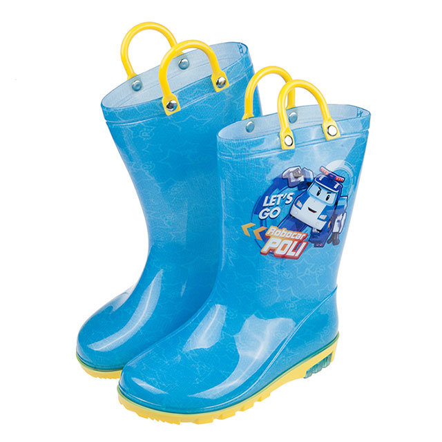 《布布童鞋》POLI波力警車藍色提把兒童雨鞋(16~21公分) [ B0R606B