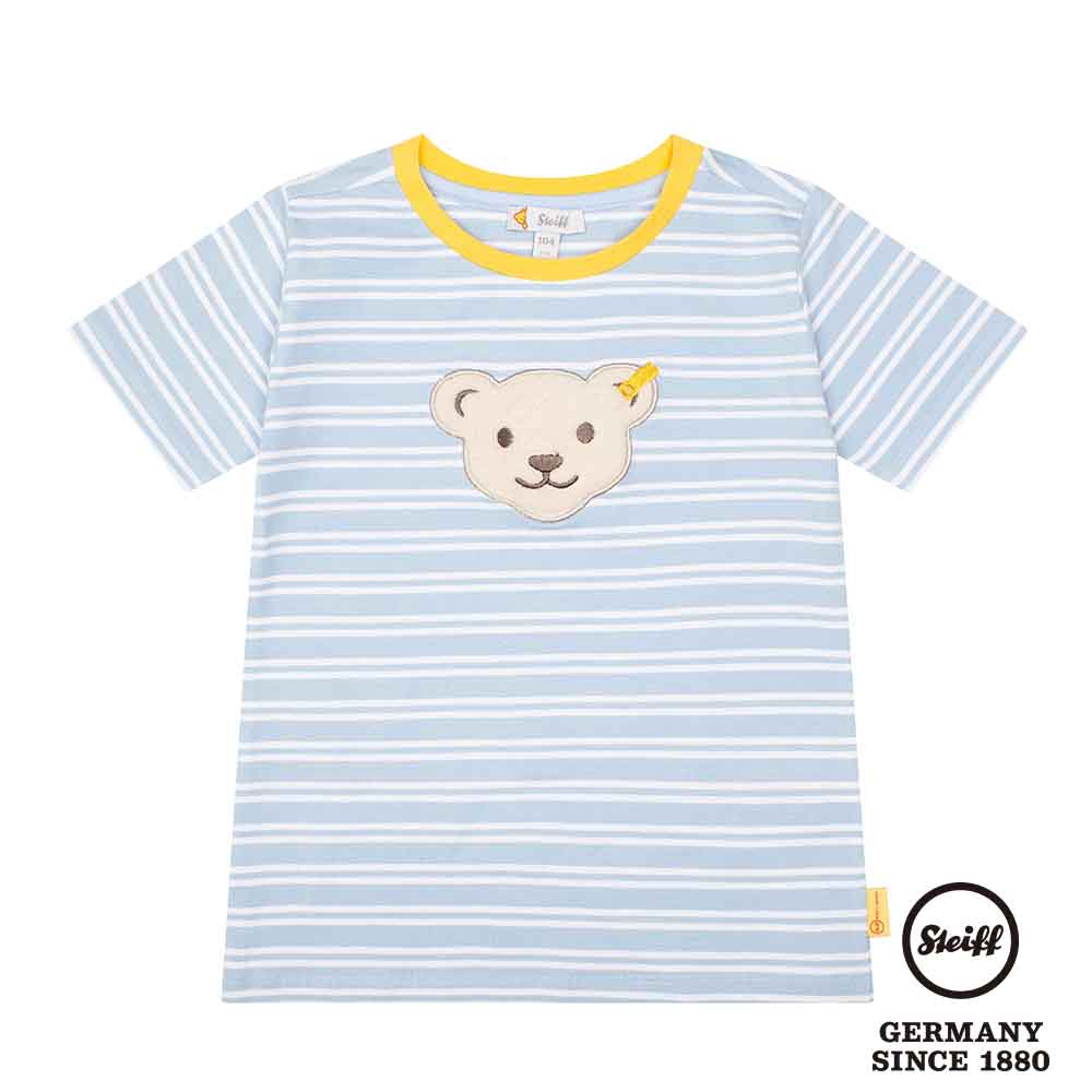 STEIFF德國精品童裝 - 啾啾條紋熊頭童裝 淺藍條紋T恤 (短袖上衣)