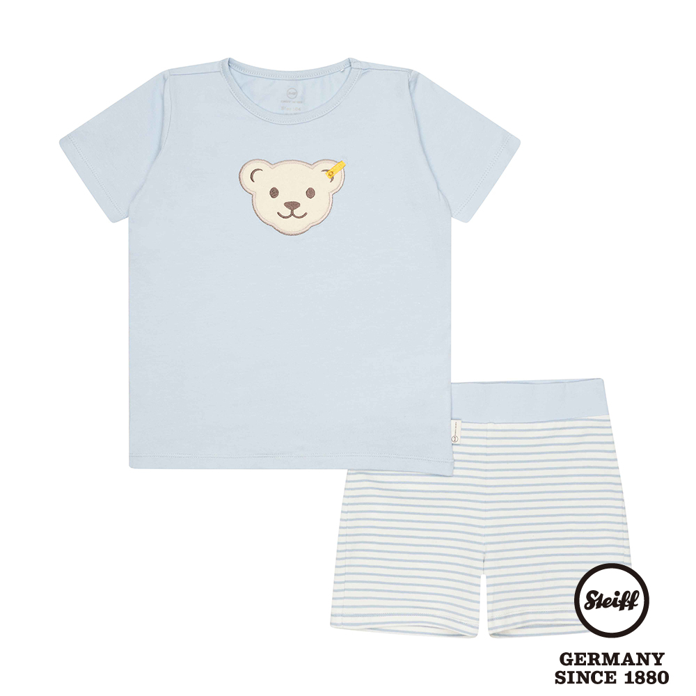 STEIFF德國精品童裝 - 二件式短袖T恤衫+短褲 藍 (熊頭條紋)