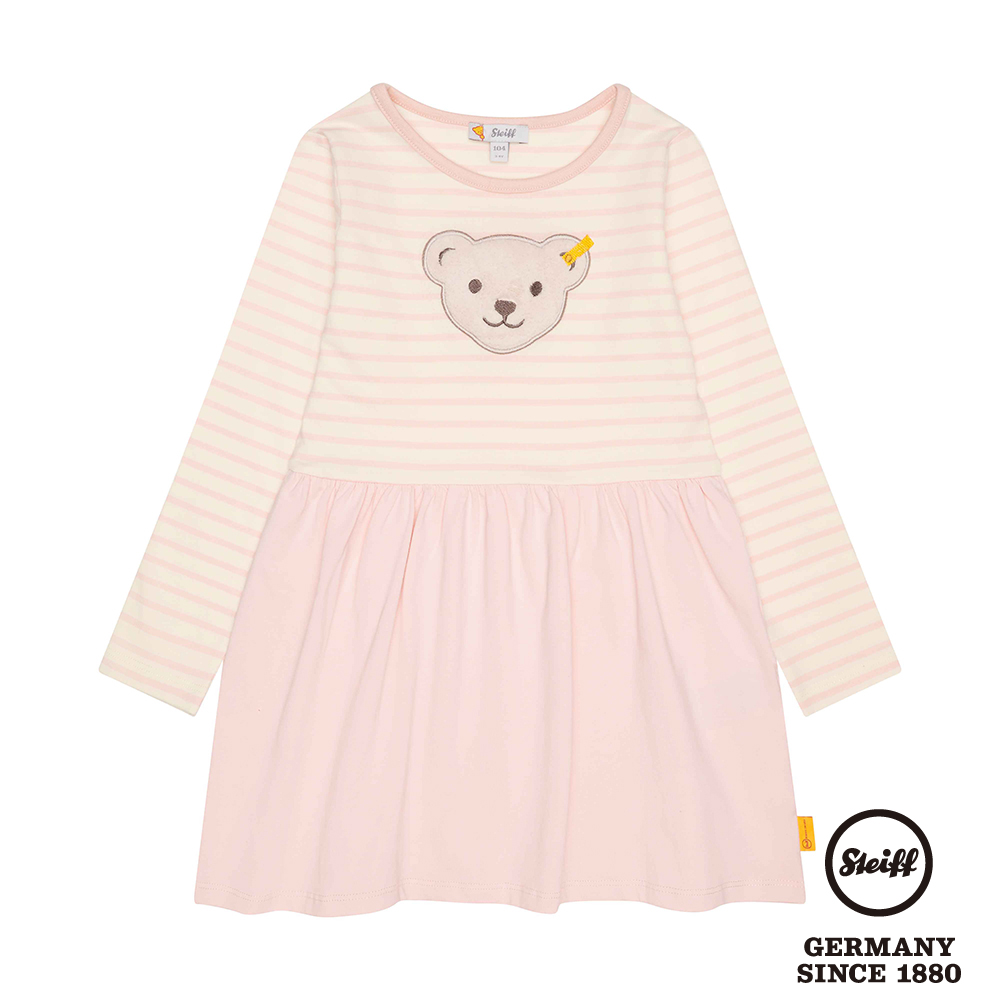 STEIFF德國精品童裝 - 長袖洋裝 粉色(熊頭條紋)