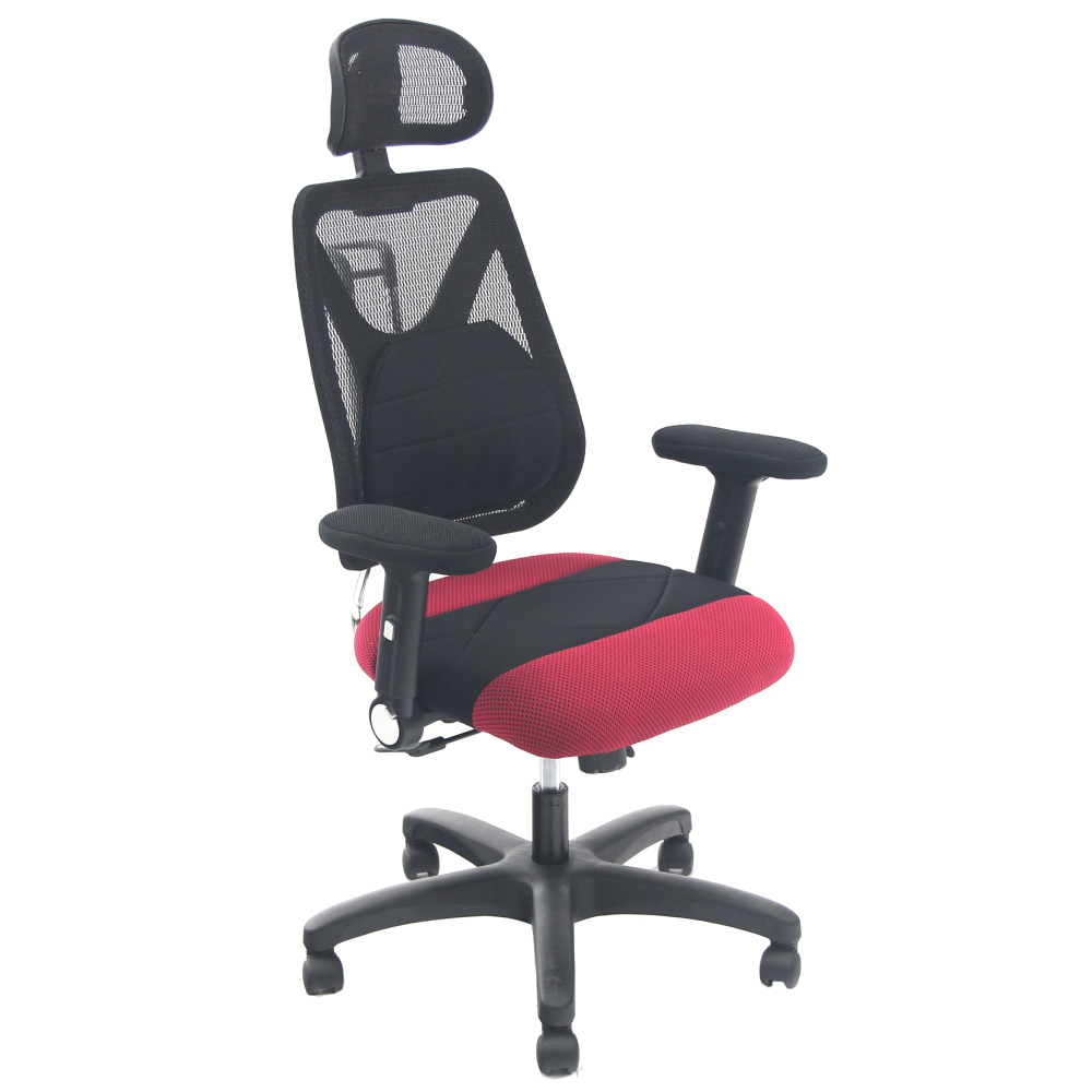 DR. AIR 豪華版升降椅背人體工學氣墊辦公網椅-紅黑
