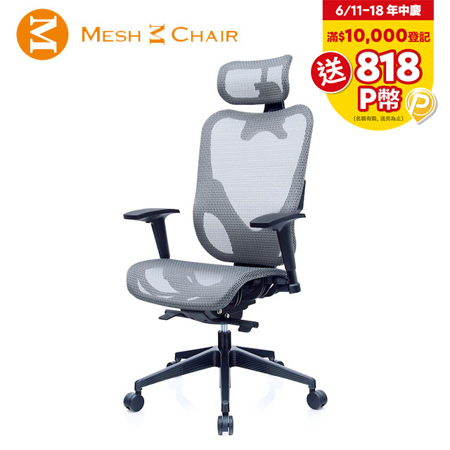【Mesh 3 Chair】華爾滋人體工學網椅-附頭枕(銀灰)