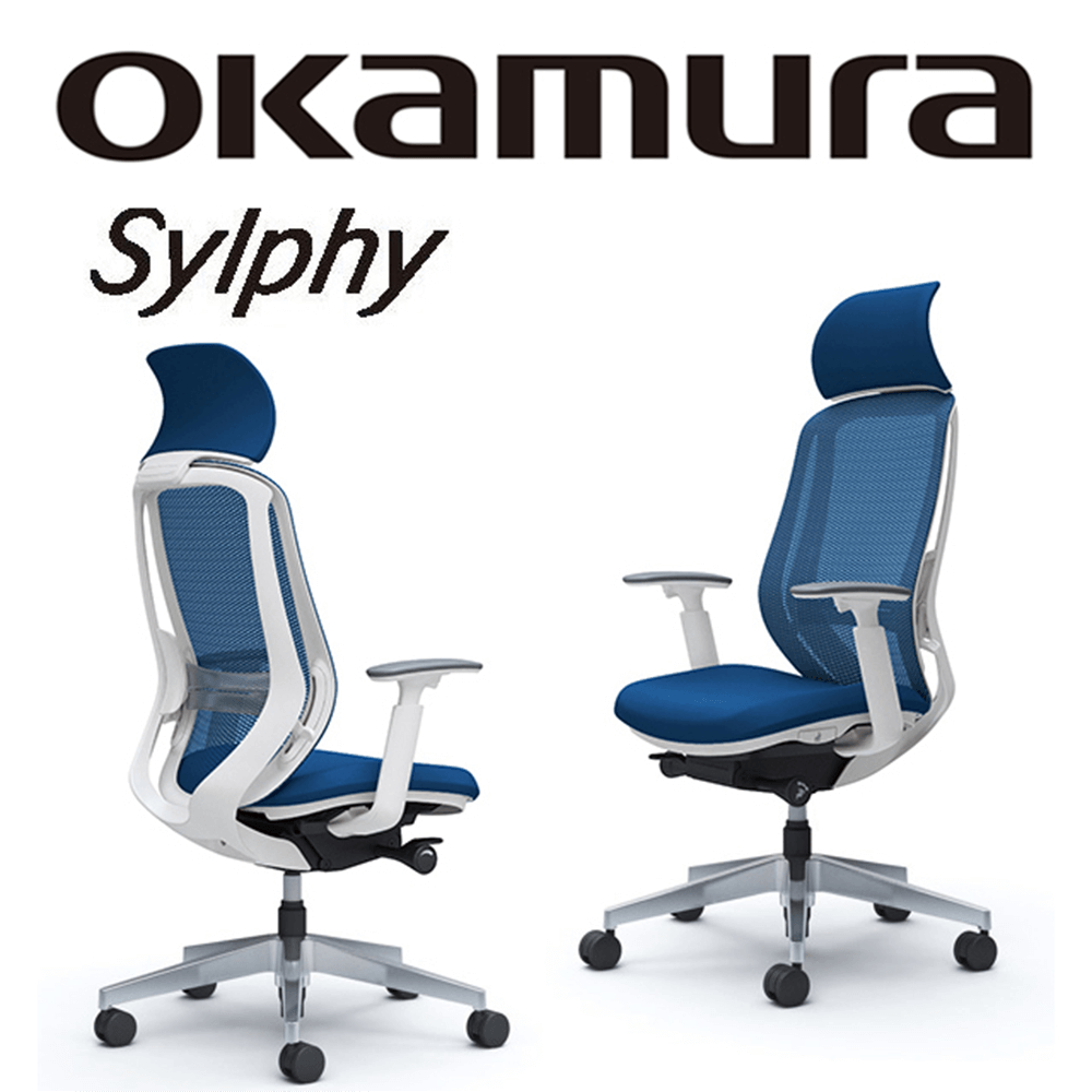 【日本OKAMURA】Sylphy 人體工學概念椅(白框)(海軍藍色)(腰靠)
