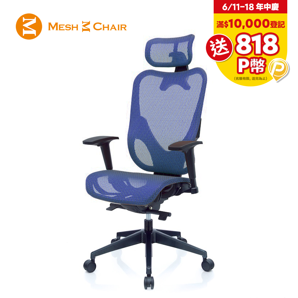 【Mesh 3 Chair】華爾滋人體工學網椅-附頭枕(藍色)