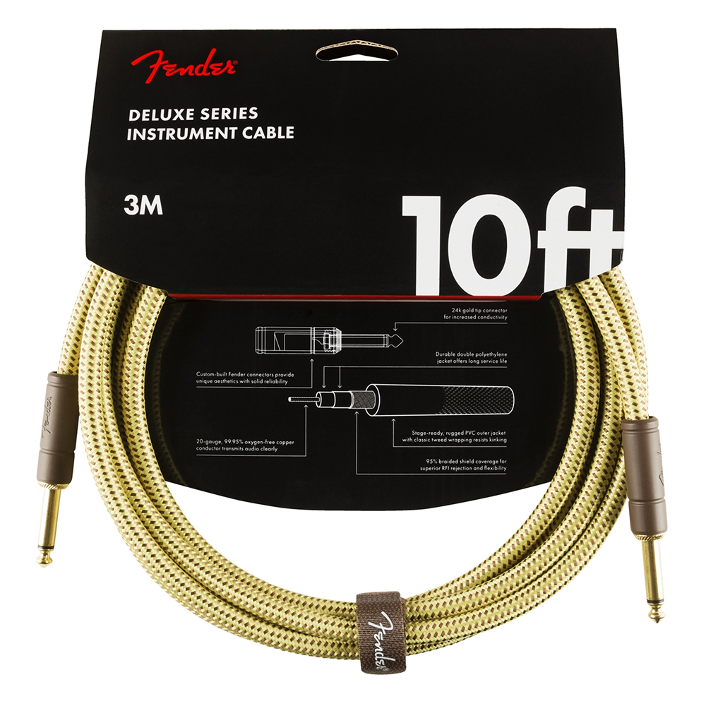 『FENDER』3米 / 10呎雙直頭6.3 黃格紋編織音訊導線 Deluxe Series