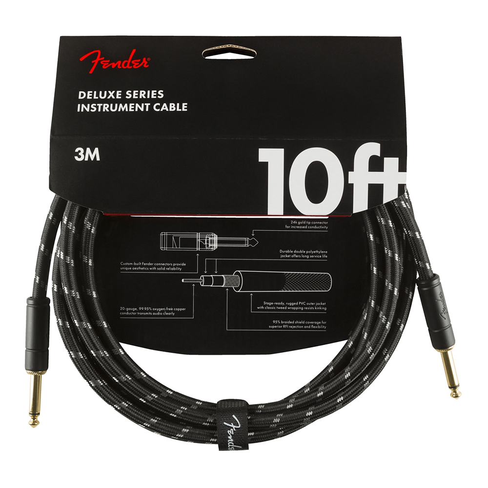 『FENDER』3米 / 10呎雙直頭6.3 黑格紋編織音訊導線 Deluxe Series