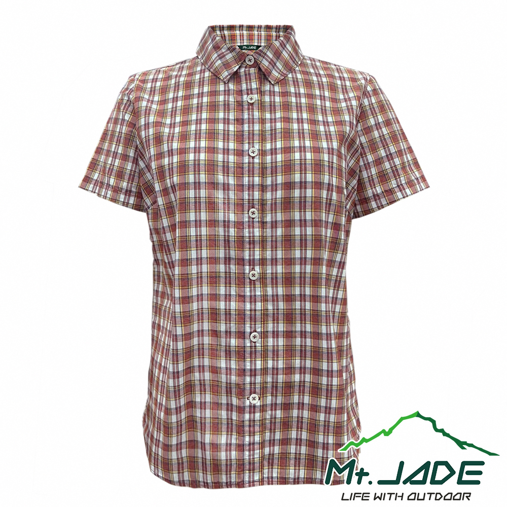 Mt.JADE 女款 Diana吸濕快乾抗UV短袖襯衫 休閒穿搭/輕量機能-磚紅(格紋)