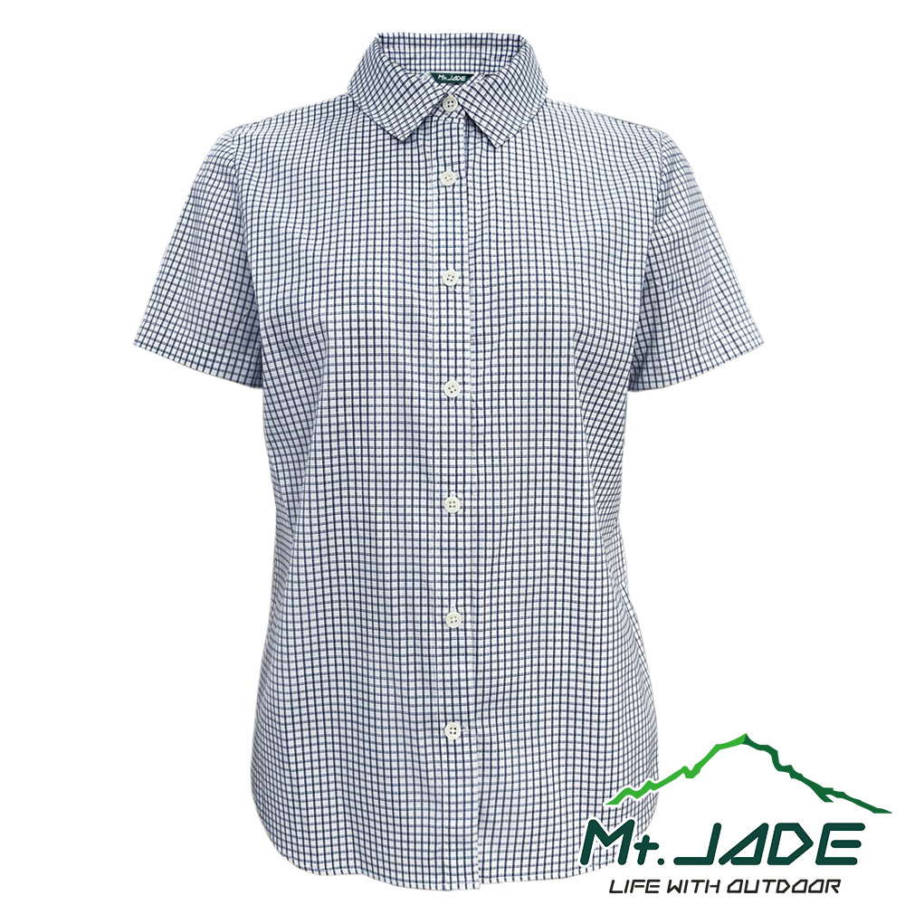 Mt.JADE 女款 Diana吸濕快乾抗UV短袖襯衫 休閒穿搭/輕量機能-湛藍(格紋)