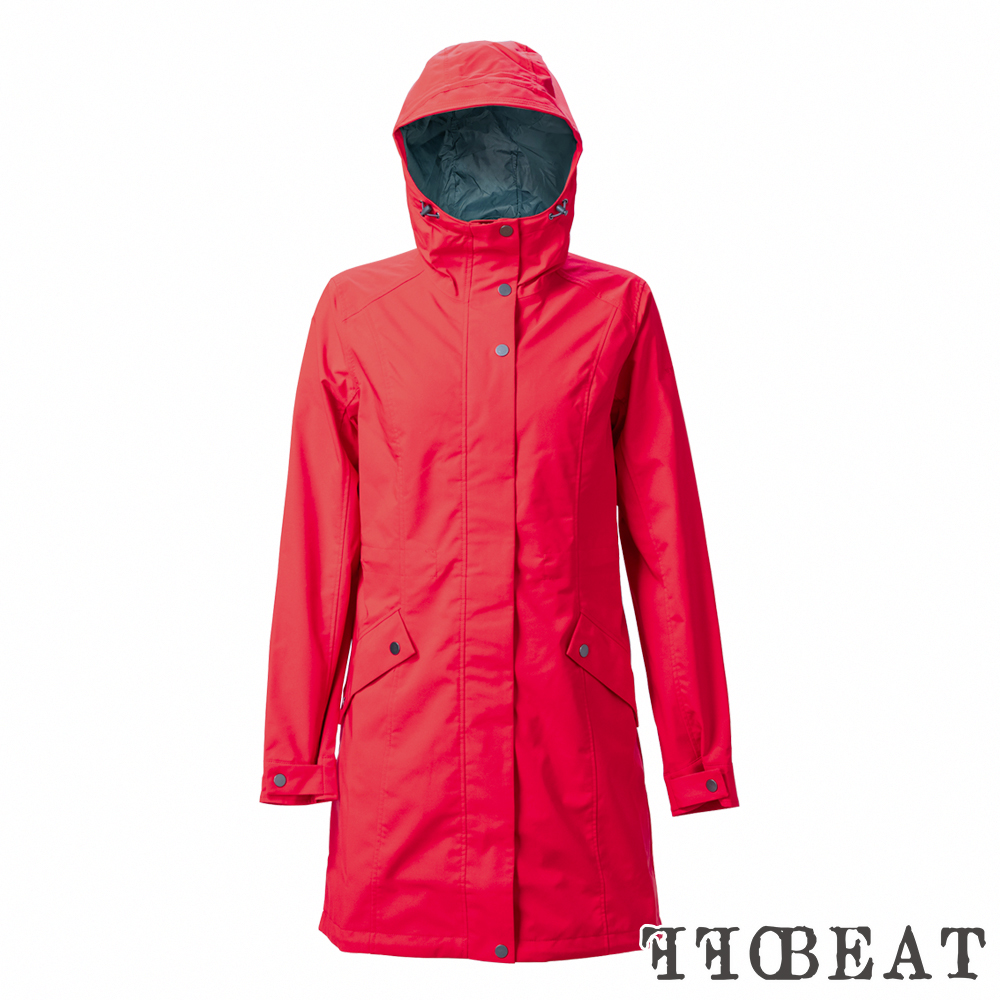 OFFBEAT 女款 連帽俐落長版防水外套 長板風雨衣/時尚機能-洋紅