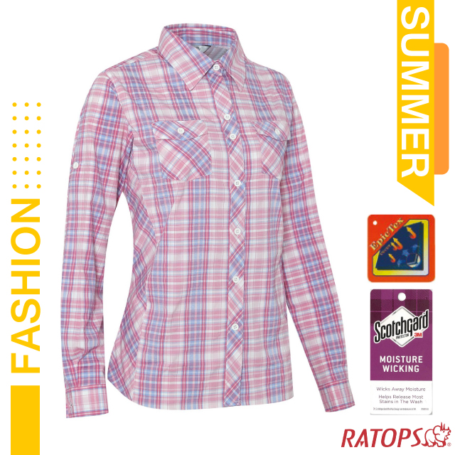 【瑞多仕-RATOPS】女款 長袖彈性格子襯衫.休閒衫.吸濕排汗衣 DA2506 粉藍/玫瑰紅