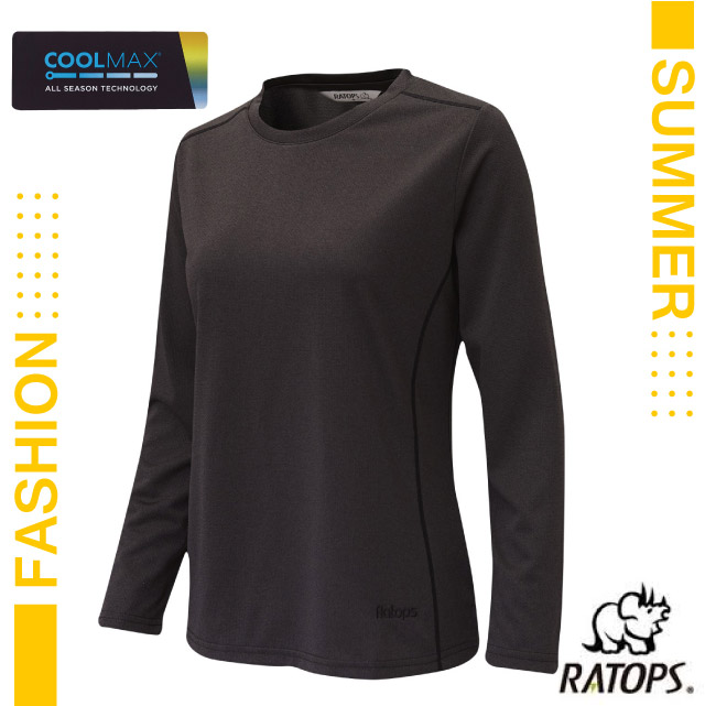 【瑞多仕-RATOPS】女款 COOLMAX 輕量透氣圓領衫(薄長袖).運動休閒衫/DB1746 黑灰色