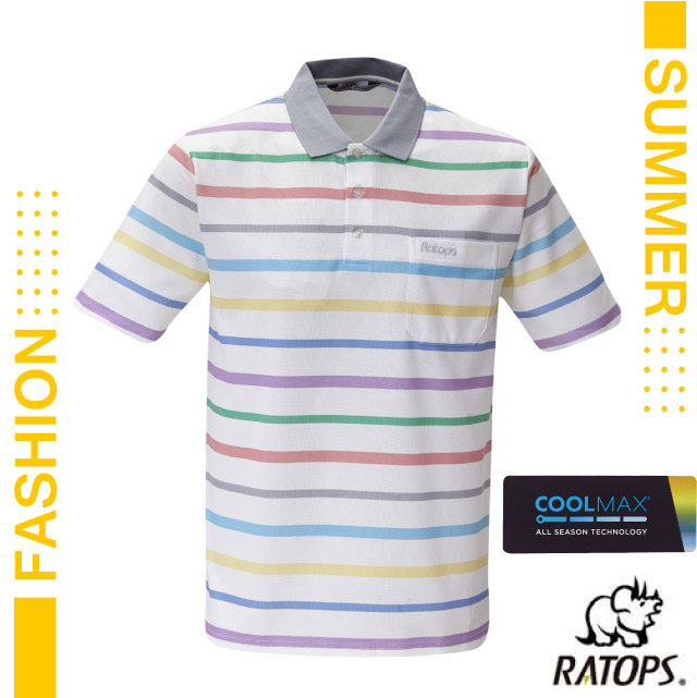 【瑞多仕-RATOPS】男款 COOLMAX 輕量透氣短袖POLO衫(條紋印花)/DB1752 七色條色