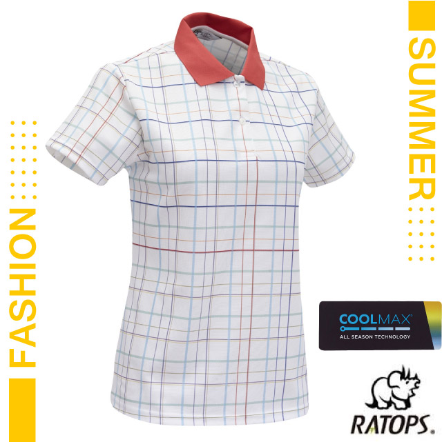 【瑞多仕-RATOPS】女款 COOLMAX 輕量透氣短袖POLO衫(格紋印花)/DB1759 桔紅色/灰綠色/藍色