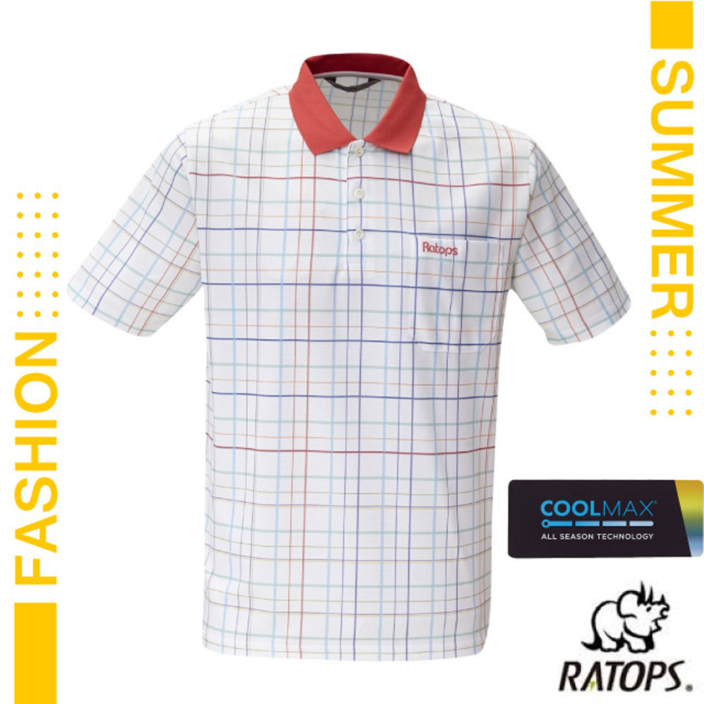【瑞多仕-RATOPS】男款 COOLMAX 輕量透氣短袖POLO衫(格紋印花)/DB1756 桔紅色/灰綠色/藍色