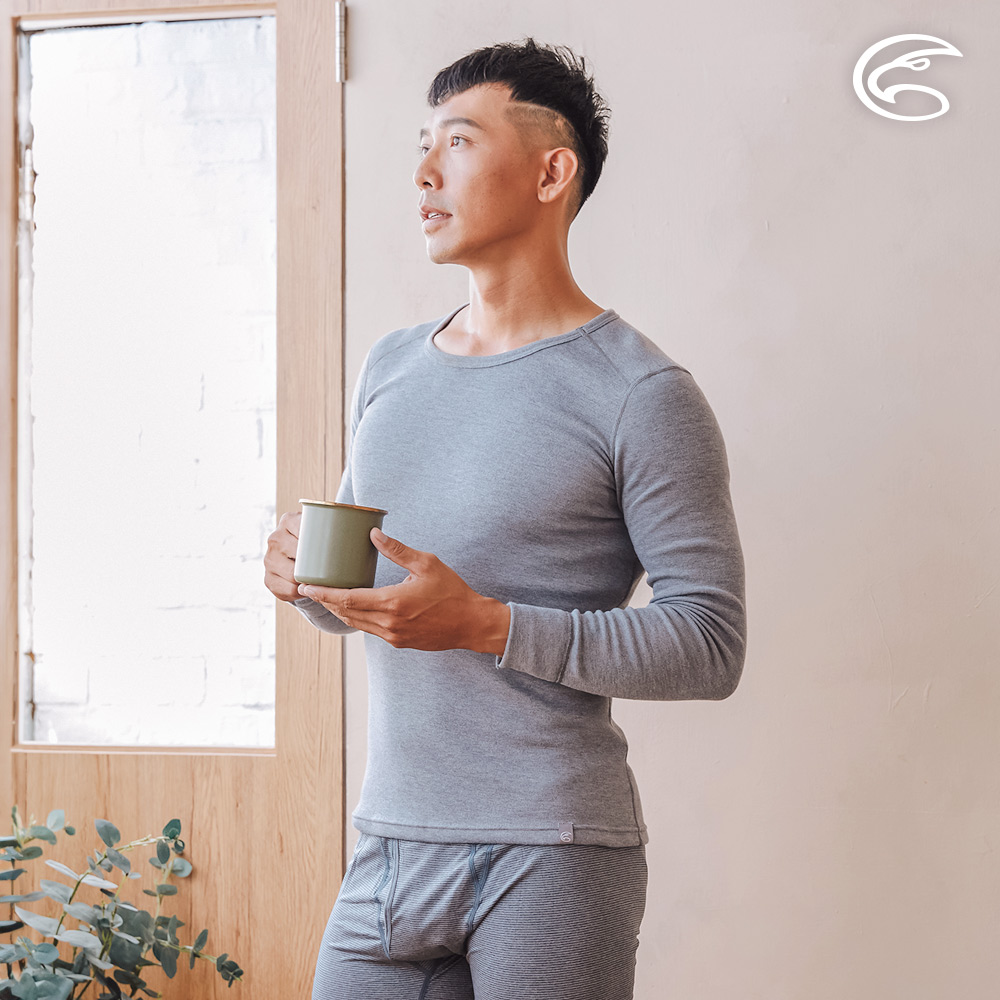 ADISI AU2321033男圓領智慧抑菌抗靜電保暖衣 / 雙色麻灰