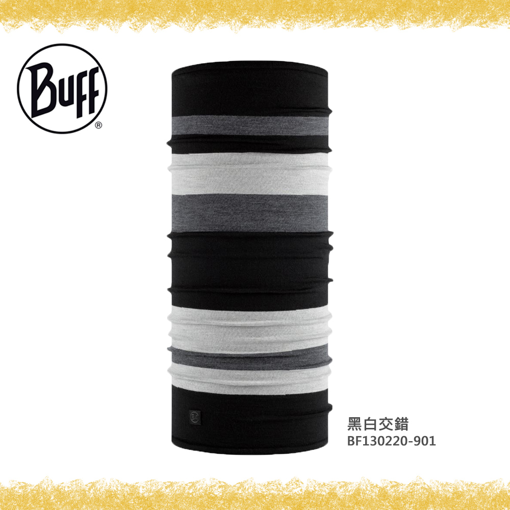 【BUFF】BF130220 舒適繽紛 205 gsm美麗諾羊毛頭巾-黑白交錯