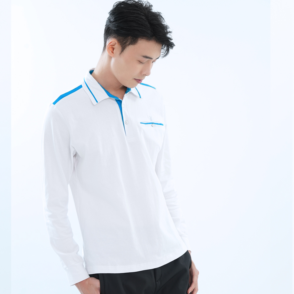遊遍天下 男款抗UV防曬涼感吸濕排汗機能長袖POLO衫GL1039白色(M-5L 大尺碼)