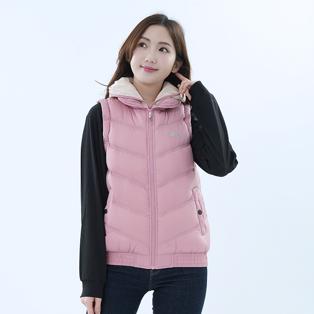 男女款假二件式防潑水防風連帽保暖90%羽絨背心GV22018 / 粉紅 (M-5L 大尺碼)