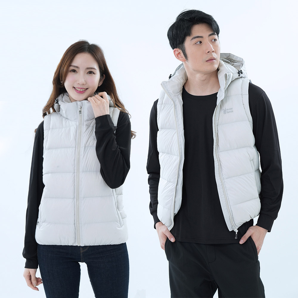 男女款可拆帽防潑水防風保暖90%羽絨背心GV22019(S-5L 大尺碼) / 淺灰