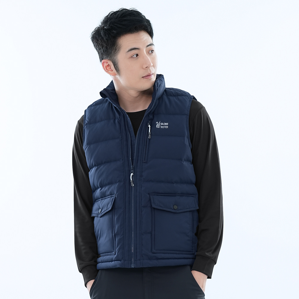 男款立領防潑水防風保暖90%羽絨背心GV22021丈青(M-5L 大尺碼)