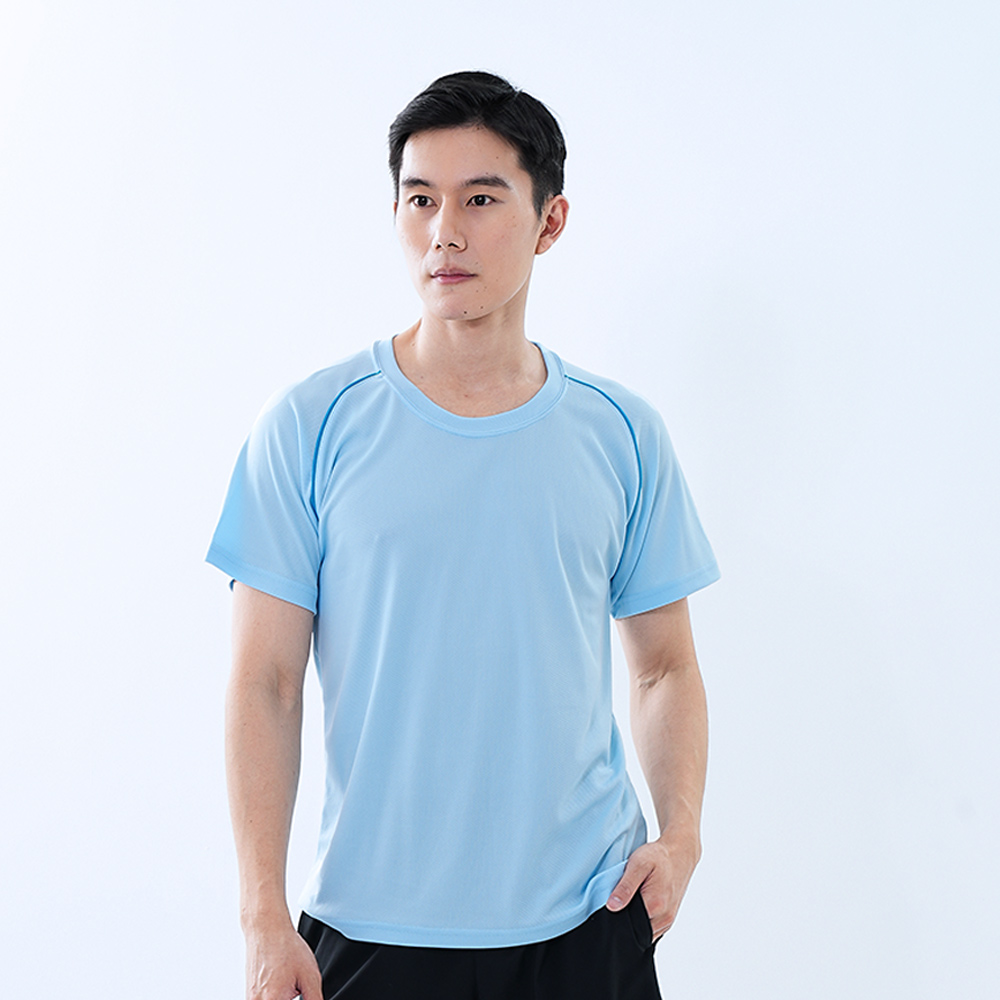 【遊遍天下】MIT男款吸濕排汗抗UV機能圓領衫GS2008淺藍