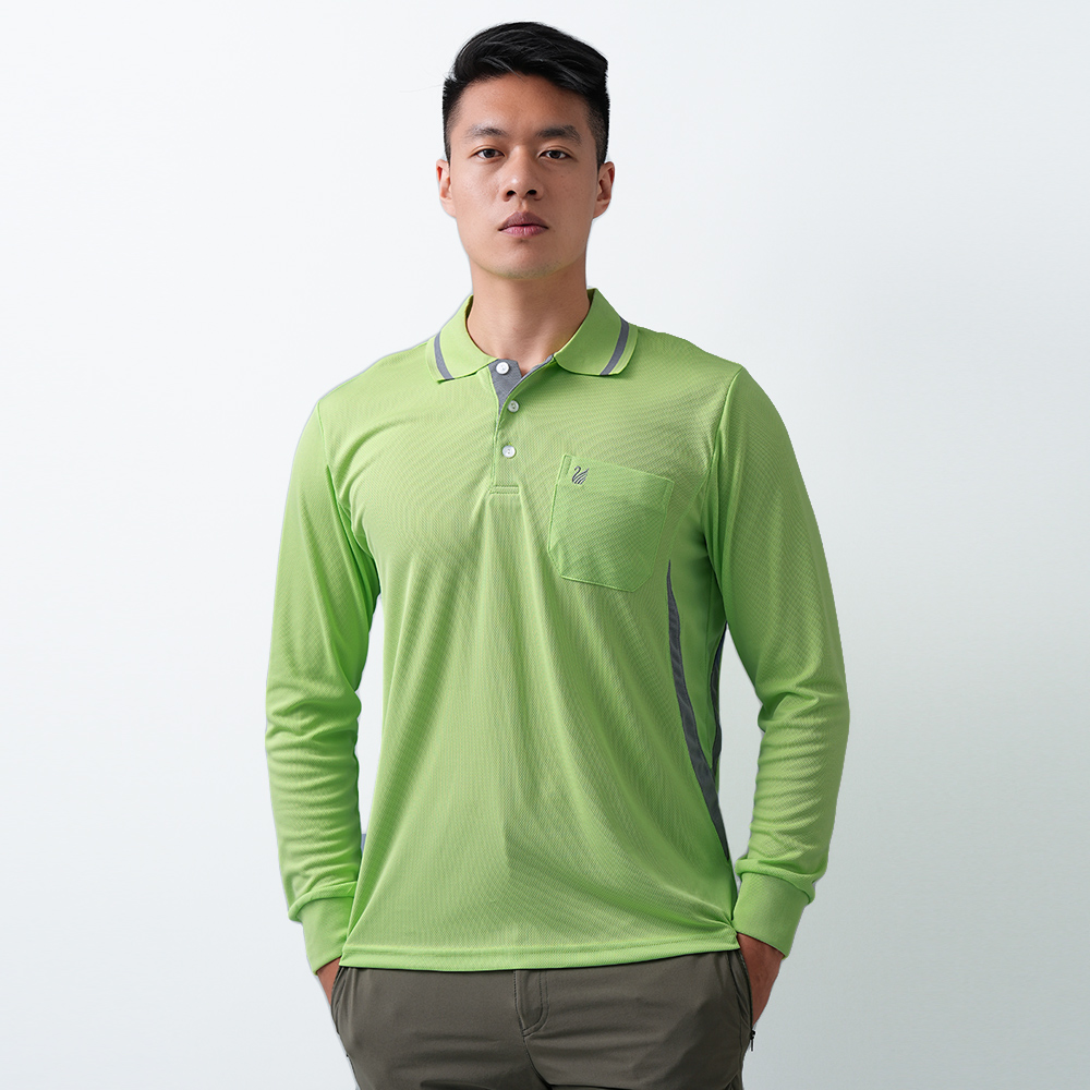 遊遍天下 MIT 男款抗UV防曬涼感吸濕排汗機能長袖POLO衫 GL1018 果綠