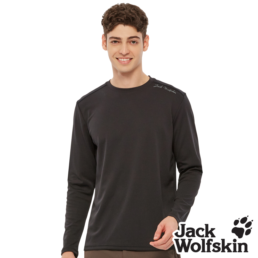 【Jack Wolfskin 飛狼 】男 石墨烯蓄熱 圓領長袖保暖排汗衣『黑』