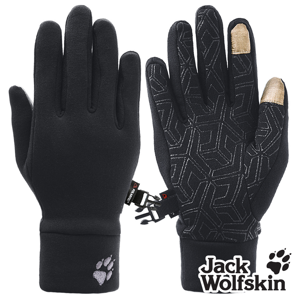 【Jack wolfskin 飛狼】POLARTEC 刺繡狼爪保暖內刷毛觸控手套『黑色』